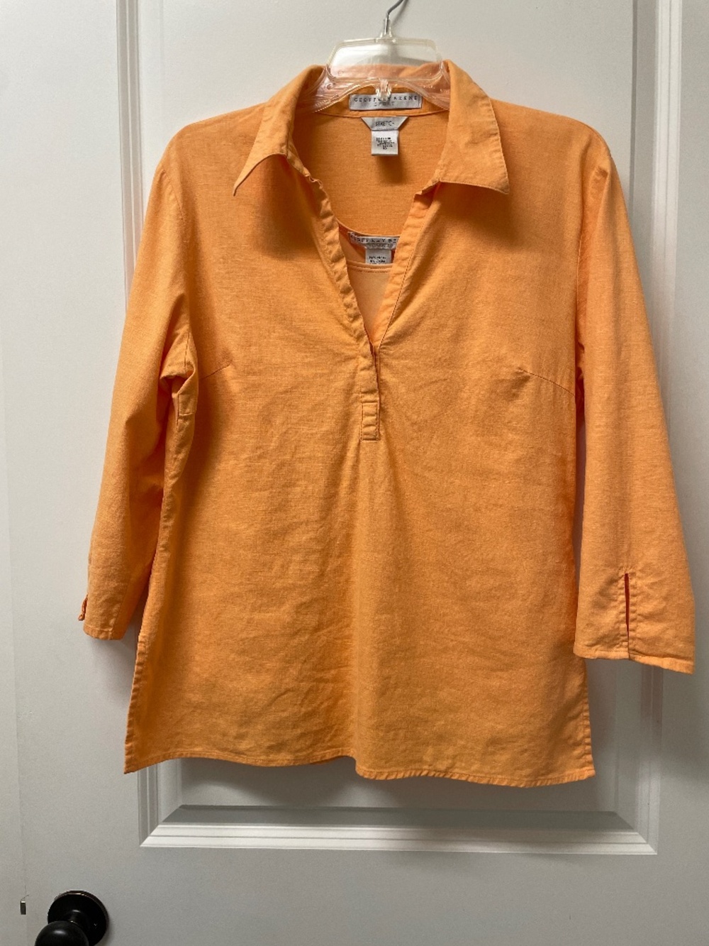 Geoffrey Beene Linen 2 Pc Women Tunic Shirt & Tank Top Orange 3/4 Sleeve Resort